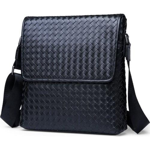 2021 New Luxury Mens Handbags Genuine Leather Male Shoulder Bag Fashion Knitting Crossbody Bag Boy Brand Weave Messenger Bags