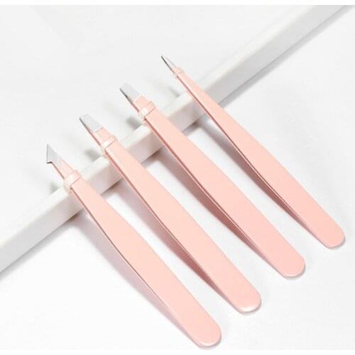New Professional Stainless Steel Tweezer Lash Durable Eyebrow Nippers Eyelash Extension Clip For Hair Grafting Makeup Tool Pink