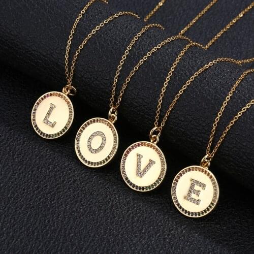 Luxury Stainless Steel Chain Copper Plated Gold Rainbow Letter Pendant Necklace For Women Female Initial CZ Necklace Jewelry