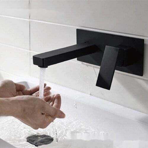 2021 Luxury Matte Black Bathroom Faucet Basin Sink Tap Wall Mounted Square Brass Mixer Tap Basin Mixer