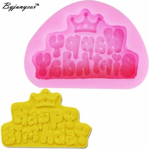 Byjunyeor Happy Birthday Chocolate Silicone Mold Fondant Candy Gumpaste Lollipop Crystal Epoxy UV Resin Soft Clay Bake Tool m793