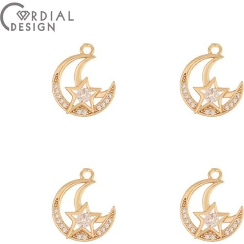 Cordial Design 50Pcs 15*17MM CZ Charms/Jewelry Findings & Components/Earrings Accessories/Hand Made/Moon Shape/DIY Pendant
