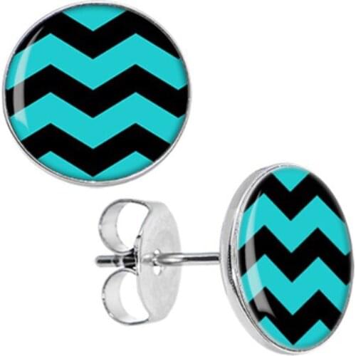Wholesale stud earrings stainless steel Green Black Chevron logo ear studs diameter 10mm 8mm AW5075