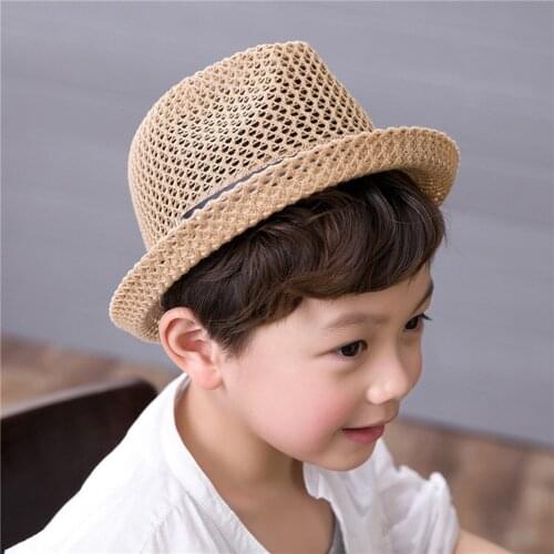 Cute Children Straw Hat Simple Summer Beach Hat Female Casual Flat Brim Mesh Panama Cap Boys Girls Sun Hat Jazz Chapeu Feminino