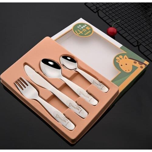 Dinnerware 304 Stainless Steel Baby Portable Dishes Teaspoon Spoon Fork Knife Utensils Kids Learning Eating Children Tableware