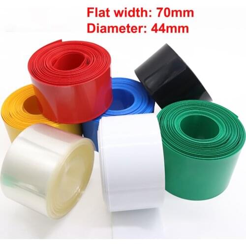 1M Width 70mm PVC Heat Shrink Tube Dia 44mm Lithium Battery Pack Wrap Cover Skin Insulated Film Protection Sleeve Sheath