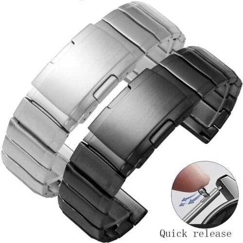 Solid Stainless Steel Watchband 20 22mm Silver Black Bracelet For Huawei Watch2 GT Pro Honor Magic2 Fine Steel Watch Chain Quick