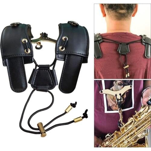 Universal Shoulder Strap Neck Comfortable Leather Belt Suspenders for Alto Saxophone, Adjustable Harness