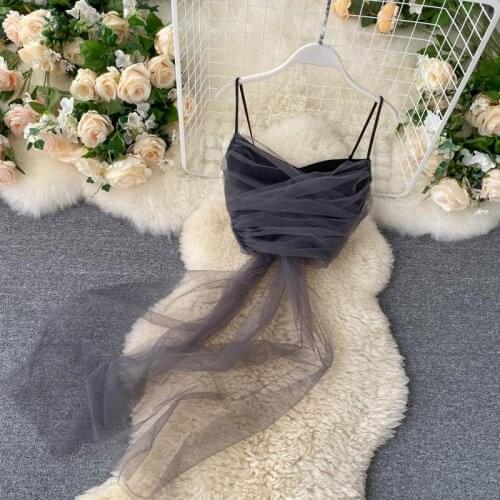 Summer scheming camisole womens outer wear tide ins design sense mesh cross straps waist short Tops G1793