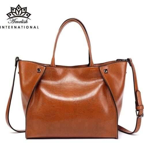 AMELISH Trapeze Shoulder Handbag for Women 2021 Solid Color Vintage Designer Female Messenger Hand Bag Simple Shopping Tote