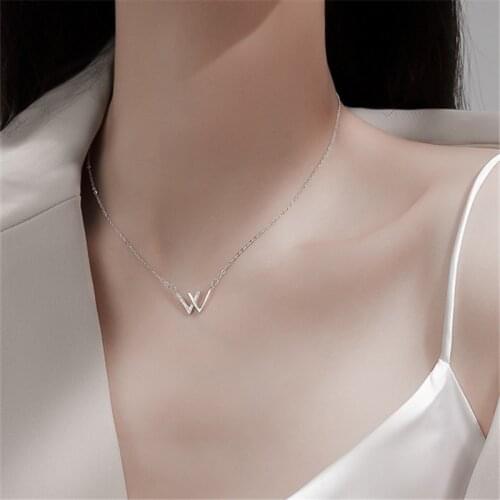 925 Sterling Silver Crystal Letter W Shape Charm Pendants Necklace For Women Statement Christmas Jewelry dz806