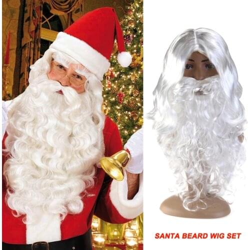 1 Set Deluxe New Year Deluxe White Santa Fancy Dress Costume Wizard Wig and Beard Set Christmas Halloween Supplies