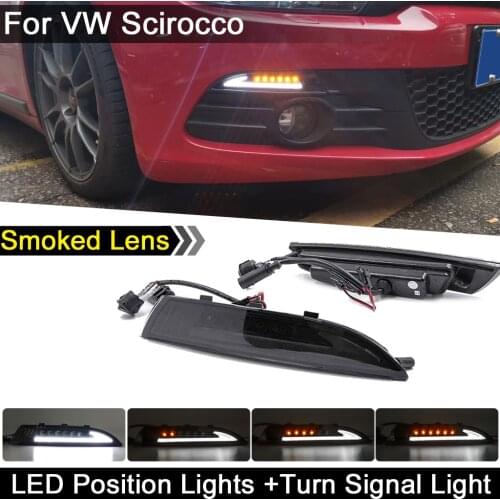 2Pcs For VW Scirocco 2008-2013 Smoked Lens 2-in-1 Car Front Dynamic Amber Turn Signal Light And White LED Position Lights