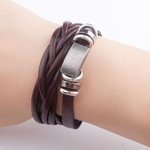 2019 Fashion Jewelry Vintage Multilayer Handwork Weave Bead Wide Leather Bracelet Charm Jewelry Winding Cuff Bracelets for Women