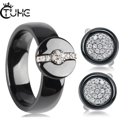 2019 Wedding Jewelry Sets For Women Healthy Ceramic Material Rhinestone Austrian Crystal Jewelry Set Rings Earrings Set