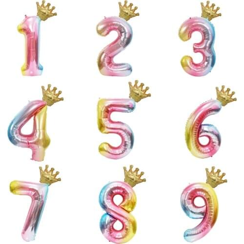 40 Inch Gold Pink Blue Large Numbers 0-9 Birthday Crown Tiara Balloons Party Decorations Helium Foil Big Number Balloon Digital