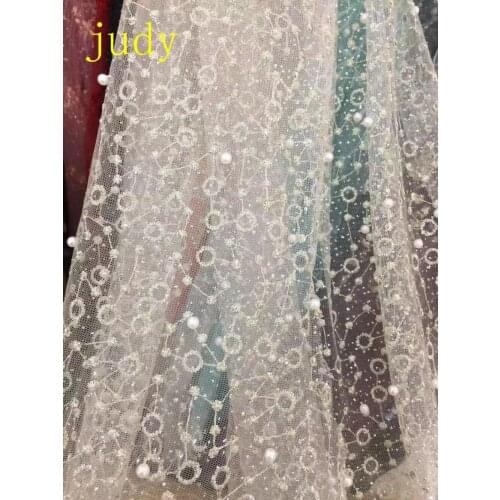 5yards Apricot embroidery circle mesh beads flash synthetic powder cloth for wedding dress stage Free shipping HX0142