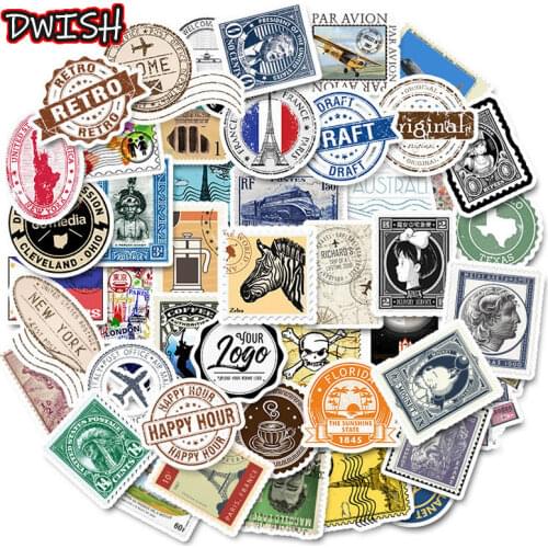 50pcs Pack Waterproof PVC Retro Stamps Children Stickers Skateboard Suitcase Freezer Guitar Graffiti Sticker Kids Classic Toy
