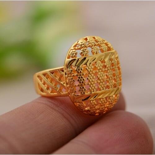 Annayoyo Small Trendy Ethiopian Gold Color Ring for Women/Teenage Girls Gold Color Charm Party Jewelry African Arab Items