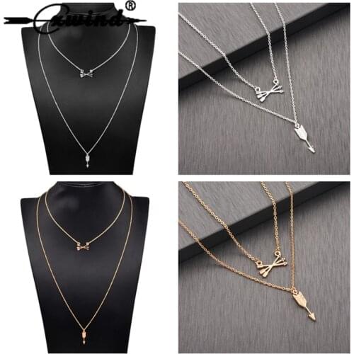 Cxwind Arrow Chain Necklace For Women Fashion Cross Arrow Necklace Multiple Layers Pendant Long Necklaces Boho Choker Jewelry