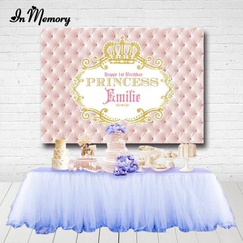 InMemory Pink Headboard Gold Crown Happy Birthday Princess Girls Baby Shower Custom Photography Studio Background Backdrop