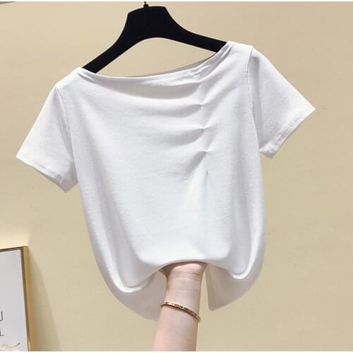 Tee Shirt Femme White Casual Slim Soild Cotton Woman Tshirts Tops T-shirt Women Summer 2020 Short Sleeve Korean Kawaii Clothes