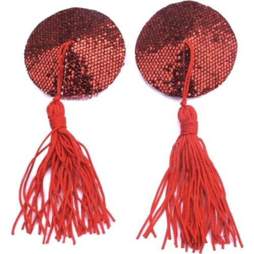 1Pair Sex Product Sexy Sequin Nipple Covers With Tassels Round Shape Nipple Stickers Pasties Pads Wholesale Chest Stickers