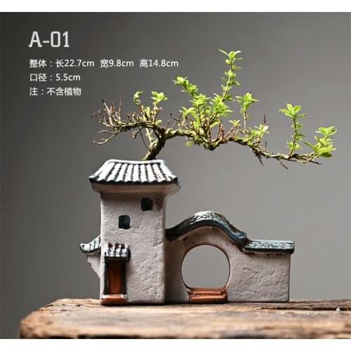 Zen Ceramic Flower Pot for Plants Succulents Desktop Garden Decoration Landscaping Chinese House Huipai Ceramic Vase Gift