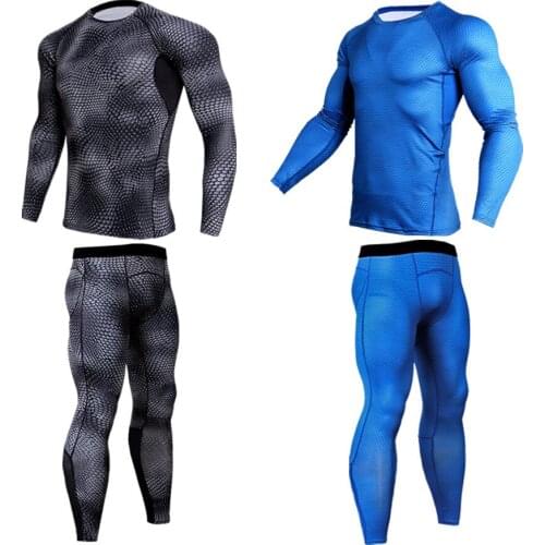 Men T shirts Trousers Set 2 Piece Mens Sportswear Compression Suit Joggers Fitness Base Layer Shirt Leggings Rashguard Clothes