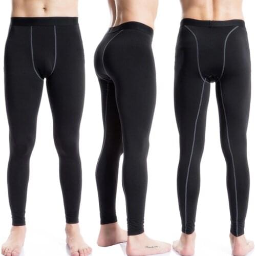 Add Wool Compression Brushed Leggings Athletic Skiing pants Underwear Leggings Men Fitness Gym Sweatpants Black Running pants