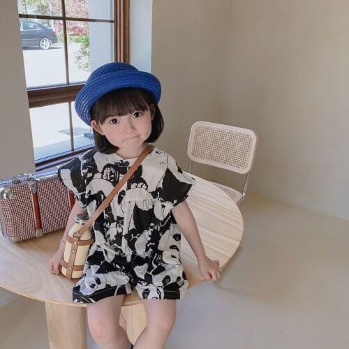 Summer unisex fashion loose panda short sleeve bodysuits thin cool coveralls boys and girls One-Pieces