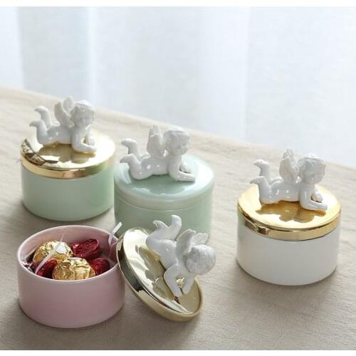 Multicolor Ceramic Storage Tank / Wedding Ring Earrings Jewelry Accessories Storage Tank Round Angel Ceramic Candy Storage Box