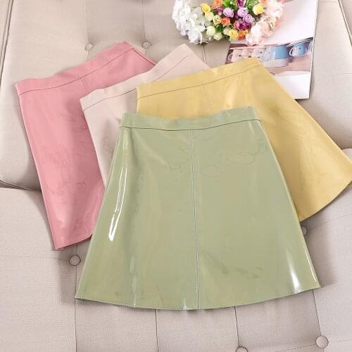 Fashion Autumn Winter Short Bright PU Leather Skirt Women Korean Faux Leather Mini Skirts Female Sexy A-Line 7 Colors Saias