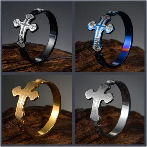 Fashion Trendy Stainless Steel Black Blue Gold Color Cross Ring for Women Men Luxury Brand Jewelry Wedding Gift