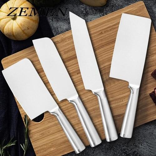 ZEMEN Knife Set Quality Stainless Steel 4Pcs Super Sharp Cutlery Meat Cleaver Chef Slicing Knife Set Cooking Tool With Cover