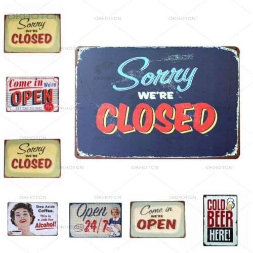 Text Metal Sign "lets Come In" And "sorry We Close" Vintage Metal Sign Tin Poster Bar Bar Cafe Vintage Plaque Wallpaper Sign