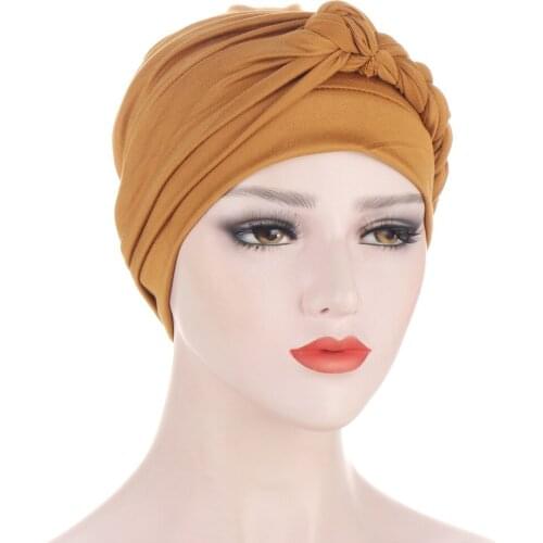 New Fashion Braid Hijab Caps Spring Muslim Wrap Turban Cap Hair Loss Stretch Caps Solid Color Inner Hijabs Bonnet Ready To Wear