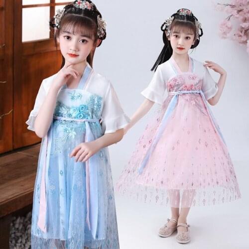 Girls Hanfu Chinese Folk Dance Costumes Ancient Cosplay Chinese Traditional Dress Stage Gowns Performance Photography Costume