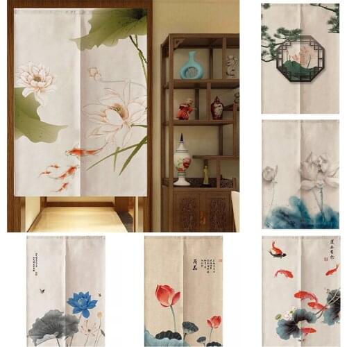 Lotus Printed Partition Curtain Kitchen Living Room Non Perforated Curtain Blackout Curtain Home Decoration