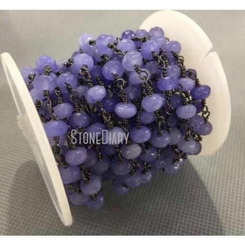 4x6mm Plumbum Black Color Plated Faceted Rondelle Beads Violet Jades Rosary Chain RC5003