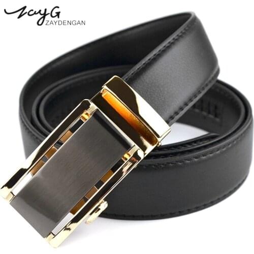 ZAYG Men Gold Automatic Buckle Hight Quality Black Genuine Leather Belts For Men Businessman Classic Belt Business Genuine Belt