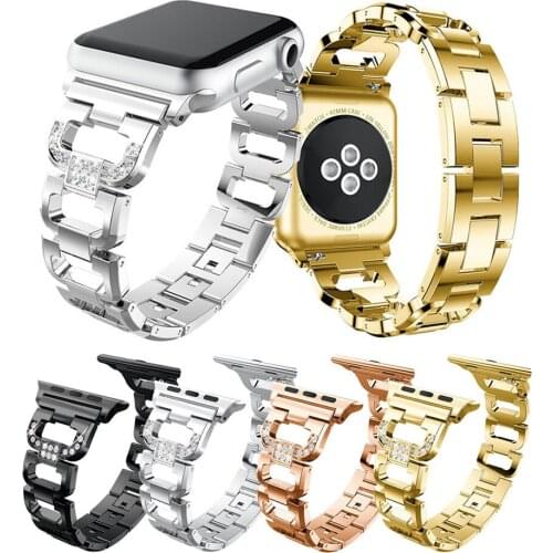 Stainless Steel Strap for Apple Watch Band 38mm 42mm Rhinestone Diamond Series 6 5 4 3 2 1 for Apple Watch 44mm 40mm watchbands