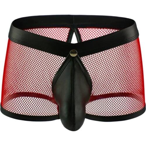 Sexy Gay Underwear MenTransparent Mesh Boxers Shorts Man Breathable Hollow Detachable Capsule Pouch Underpants Cueca S-XL
