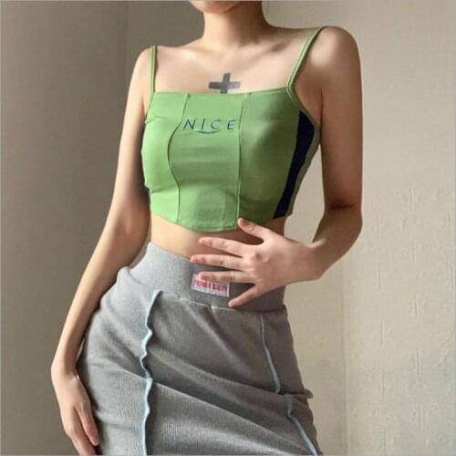 Sexy Backless Womens Camisole Top Patchwork Letter Crop Top Irregular Exposed Navel Vest Ladies Slim Fit Tank Top Camisole