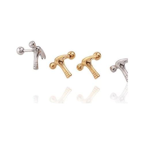 Free Shipping 30pcs Hip-hop personality no discoloration hammer hammer stud earrings titanium earrings wholesale steel xf-1033