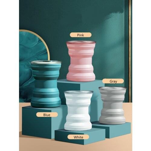 Silicone Folding Cup Camping Travel Portable Creative Mini Telescopic Cup with Lid Household Toiletry Cup Office Student Cup