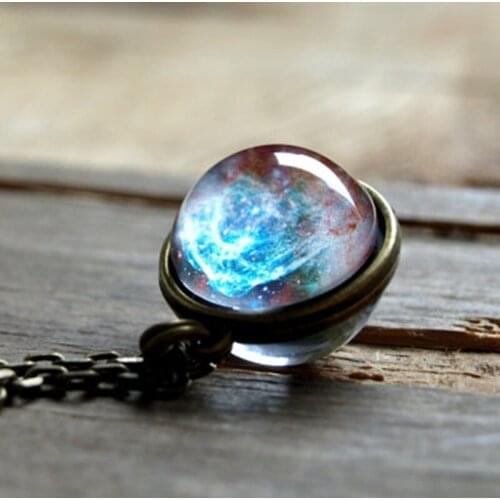 Solar System Double Sided Glass Ball Pendant Necklace For Women Time Gem Nebula Galaxy Planet Universe Necklaces Jewelry A287