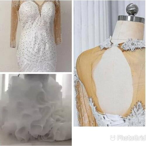 Custom Made Mermaid Wedding Dress Bridal Gown Heavy Beaded Long Sleeves