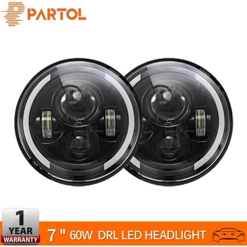 7" 60W LED Round Headlights For Jeep CJ/Wrangler JK LED Headlamp Driving Light for Land Rover Defender H4 H13 Angel Eyes