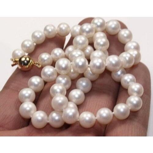 Jewelry Free Shipping Fashion AAA 9-10mm Natural white south sea pearl necklaces 18 inches